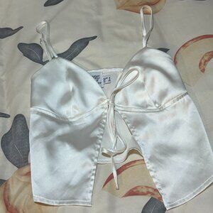 Princess Polly Satin Tie Front White Tank Top Size 2